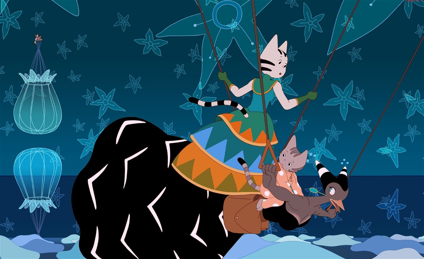 Animerad bild med olika sagofigurer.