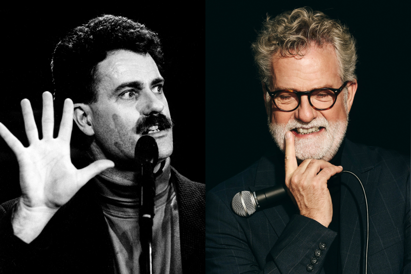 Montage med två bilder på Adde Malmberg, en svartvit från 90-talet och en nytagen i färg