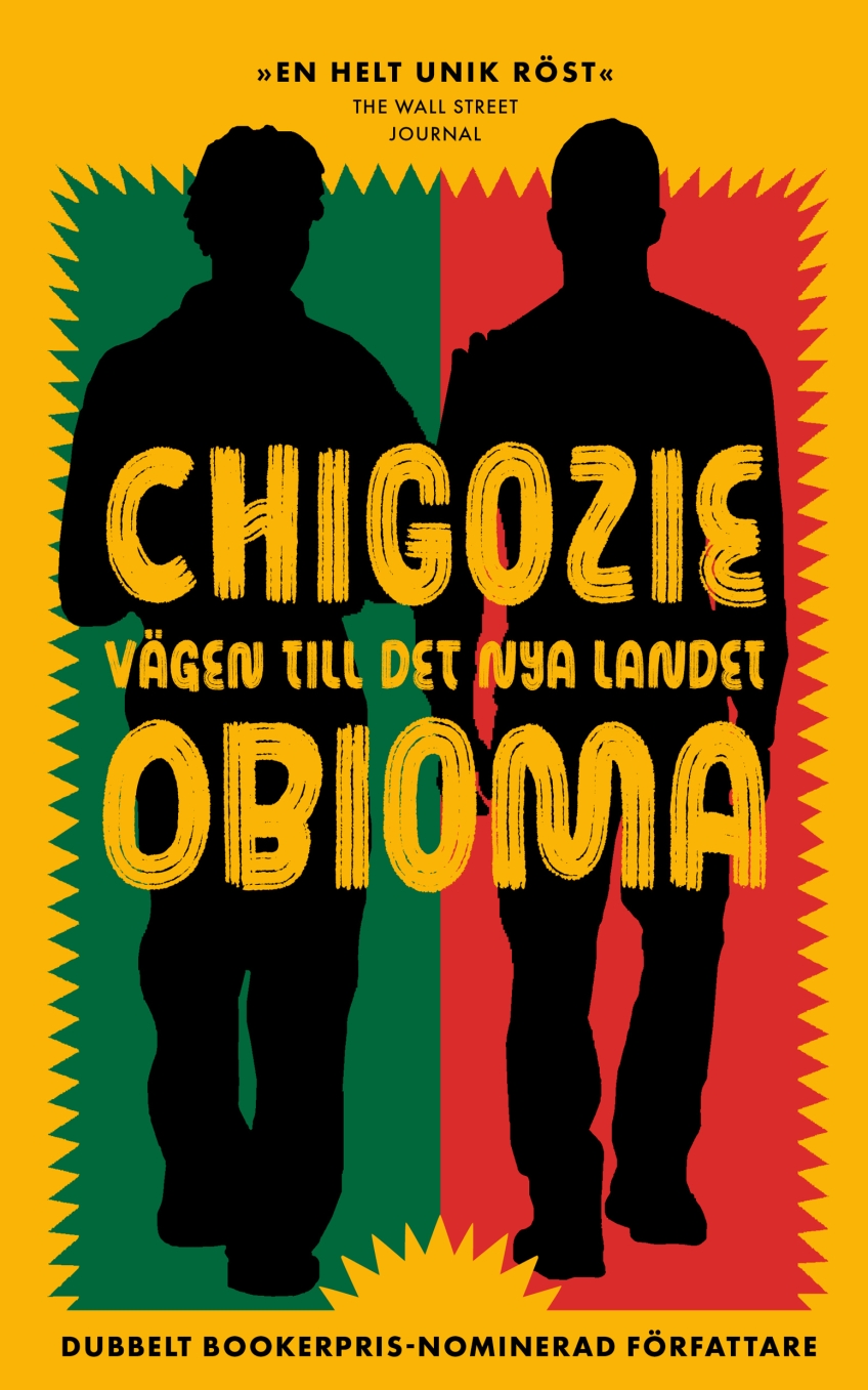 Silhuetter av två personer mot gul, grön och röd bakgrund med text i gul versalstil.