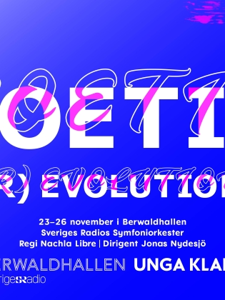 En bild i blått och lila med texten Poetic (R) Evolution. 
