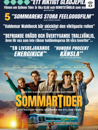 Filmaffisch med en grupp unga män som festar.