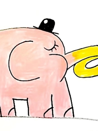 En trumpetande rosa elefant med svart hatt