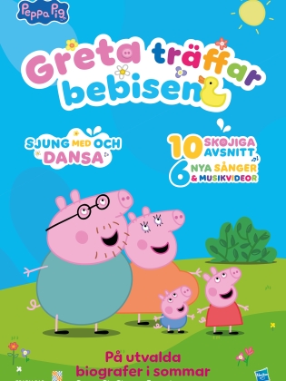 Animerad bild av en grisfamilj som tittar på en sol.