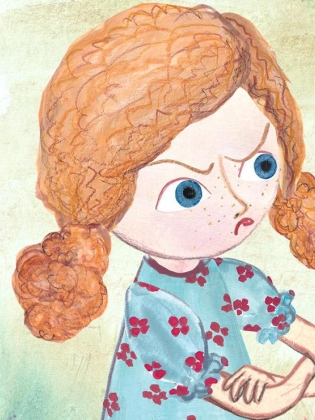 Animerad bild på en arg liten flicka.